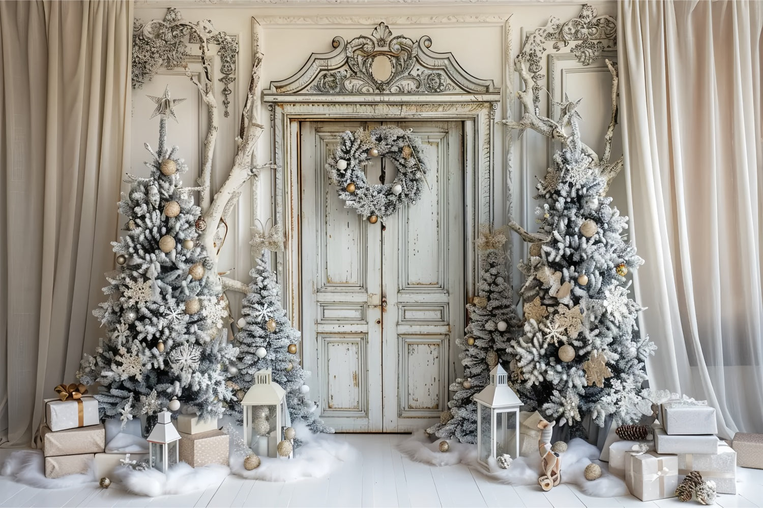 Sfondo Dell'Albero Della Porta Bianca Di Natale BRP7-226