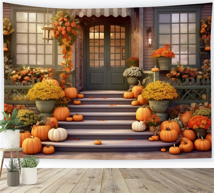 Sfondo Della Porta Verde Del Negozio Di Zucche Autunnali BRP7-77