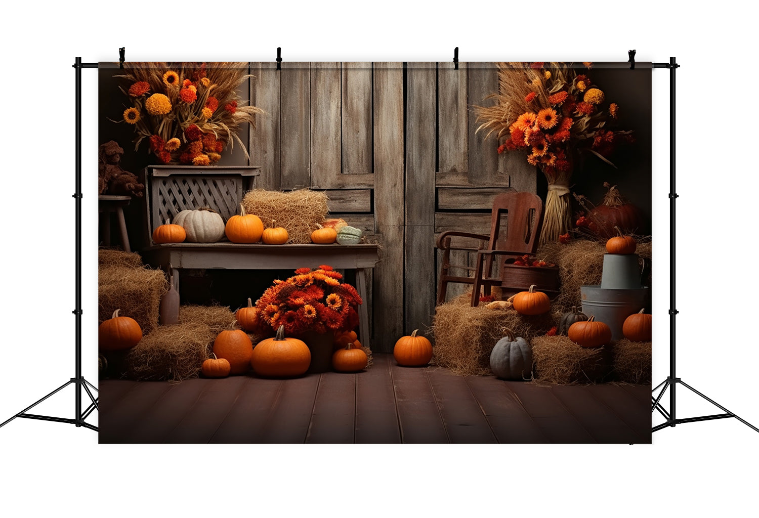 Fienile Di Zucca Autunnale Con Sfondo Di Porta In Legno BRP7-78