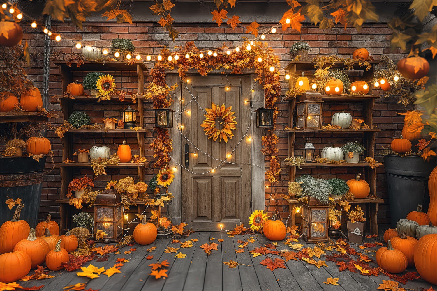 Lampada Da Porta Con Foglie Di Zucca Sfondo Autunnale BRP7-90