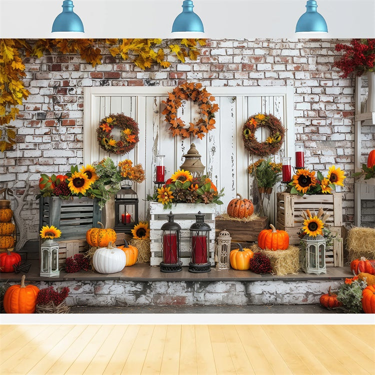 Sfondo Autunnale Di Zucca Con Porta Bianca BRP7-92