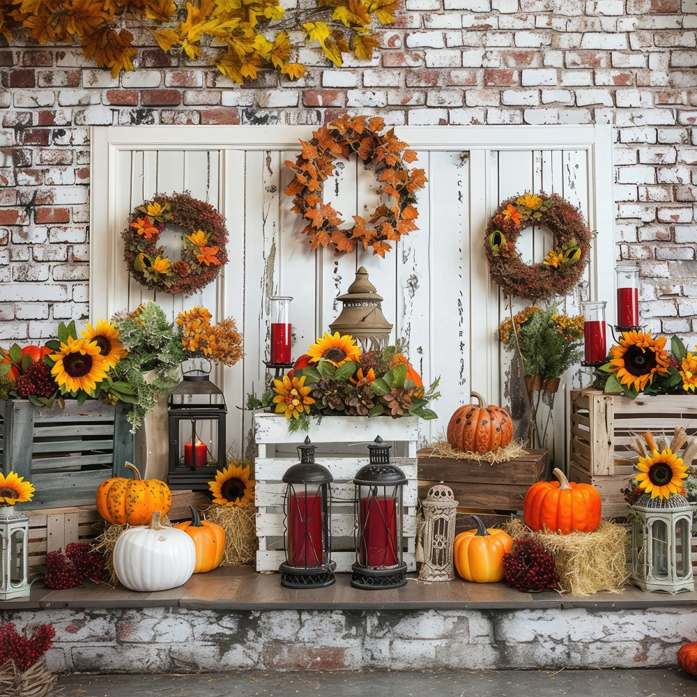 Sfondo Autunnale Di Zucca Con Porta Bianca BRP7-92