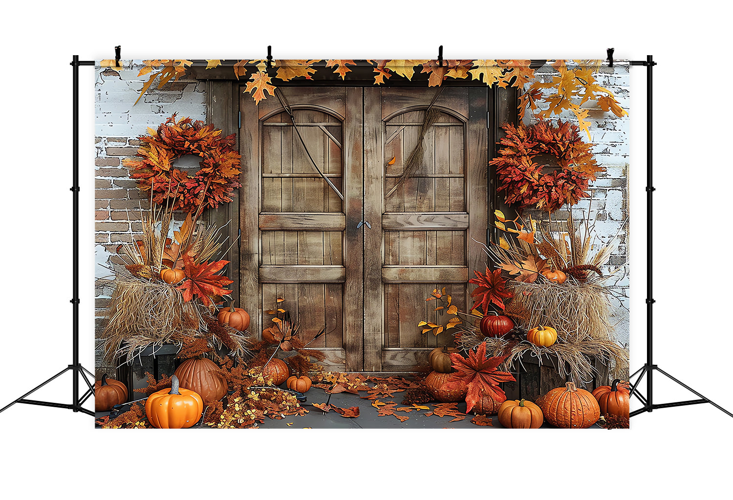 Sfondo Della Porta Del Fienile In Mattoni Di Zucca Autunnale BRP7-96