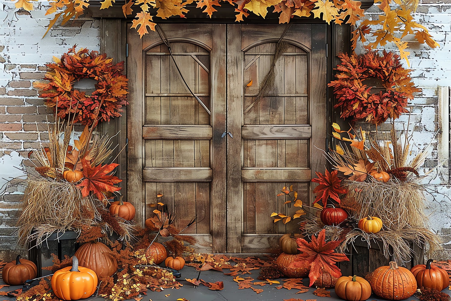 Sfondo Della Porta Del Fienile In Mattoni Di Zucca Autunnale BRP7-96