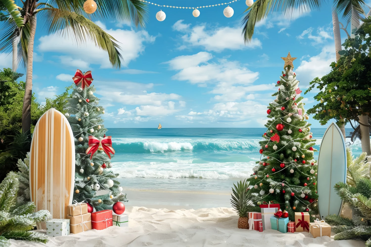 Palme Di Natale E Sfondo Da Surf BRP8-1