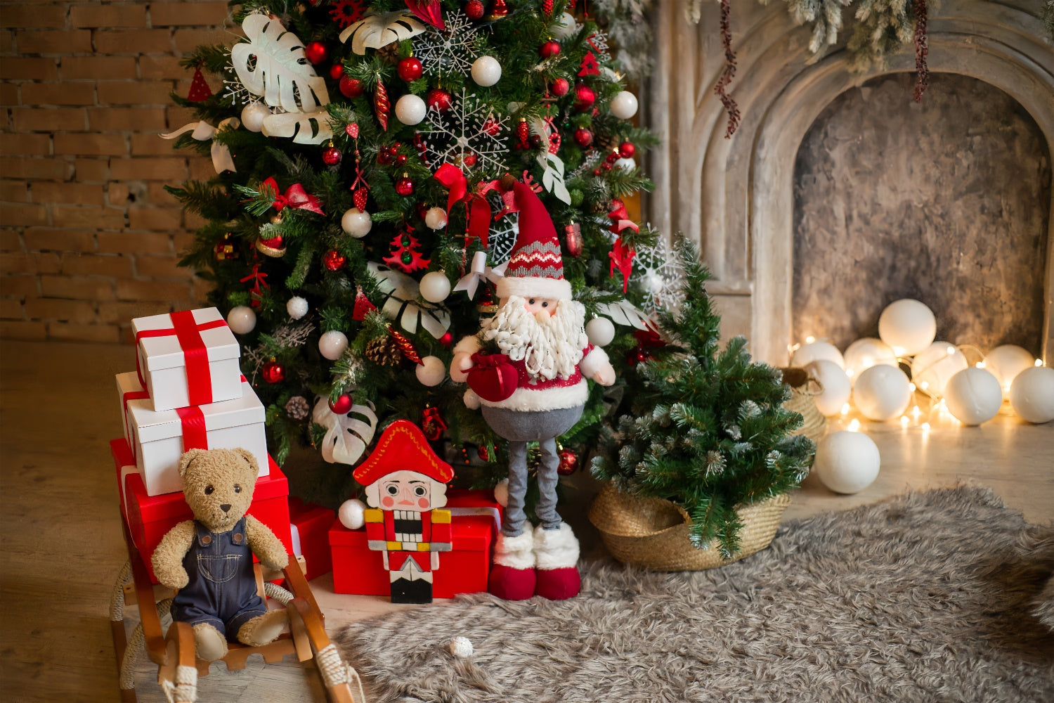 Sfondo Albero Di Natale Con Babbo Natale E Schiaccianoci BRP8-112