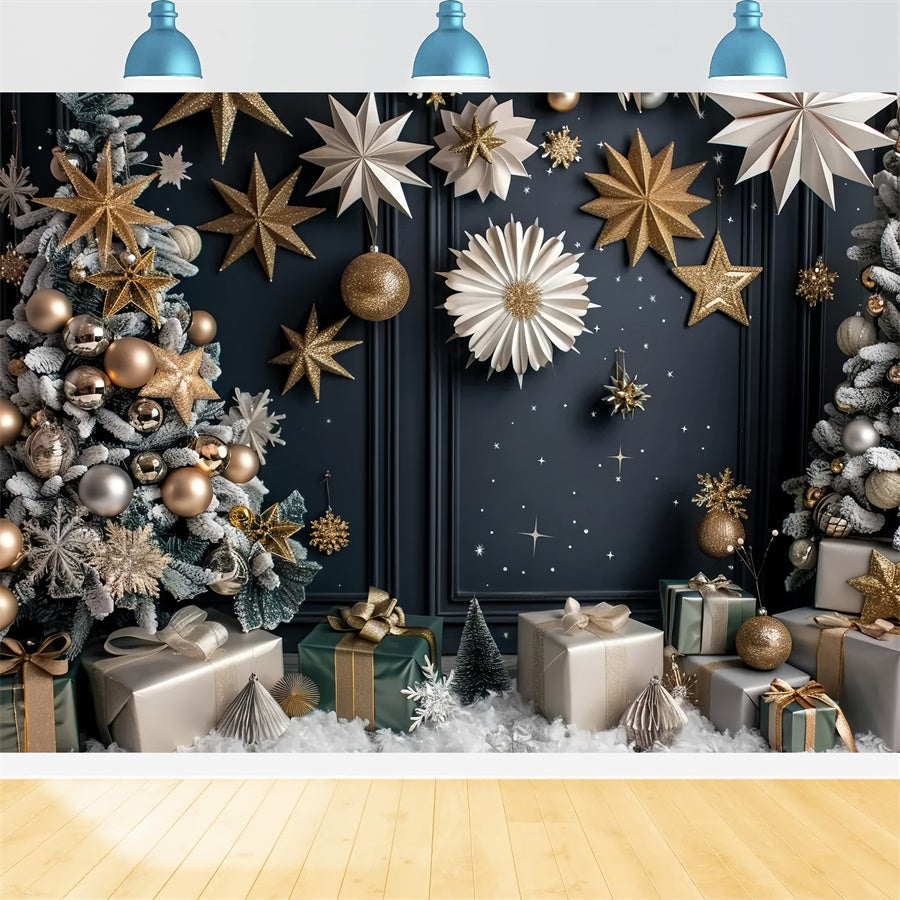 Sfondo Con Albero Di Natale E Ornamenti Dorati BRP8-12