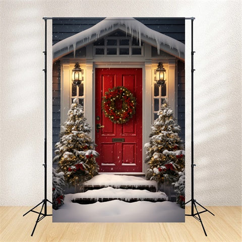 Porta Rossa Di Natale E Sfondo Dell'Ingresso Innevato BRP8-132