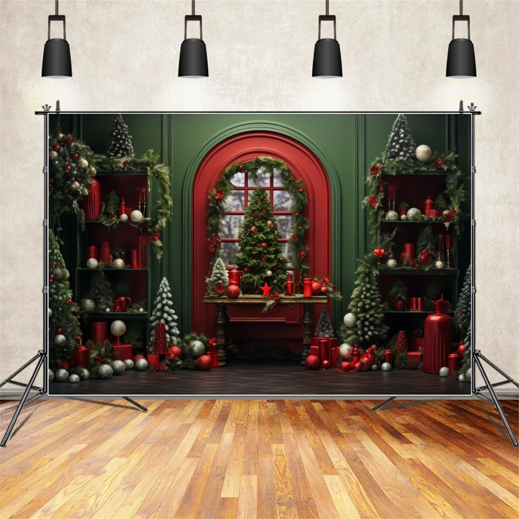 Decorazioni Natalizie Rosse Sullo Sfondo Della Stanza Verde BRP8-135