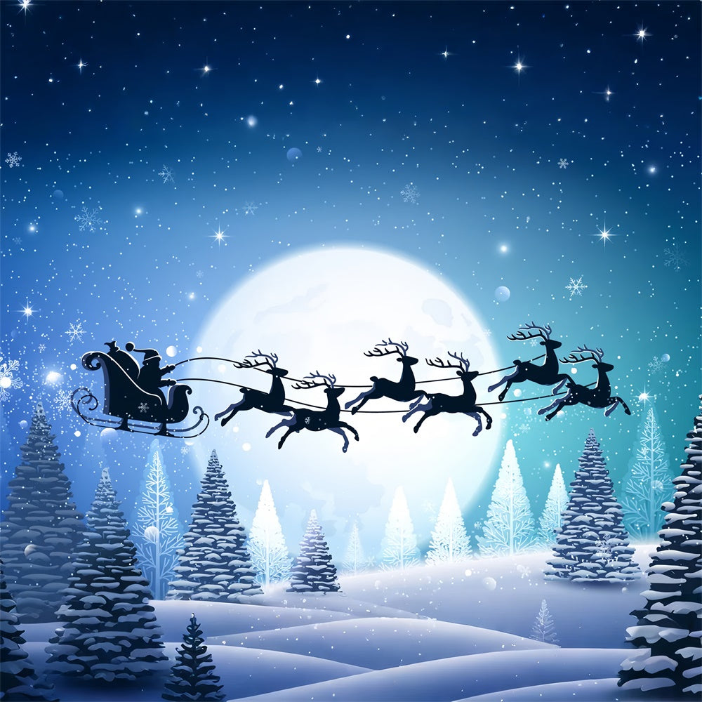 Sfondo Della Luna Piena Della Vigilia Di Natale Con Slitta Di Babbo Natale BRP8-136