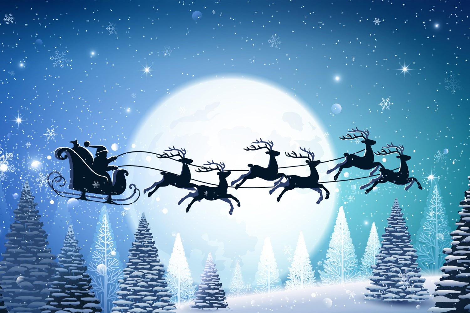 Sfondo Della Luna Piena Della Vigilia Di Natale Con Slitta Di Babbo Natale BRP8-136