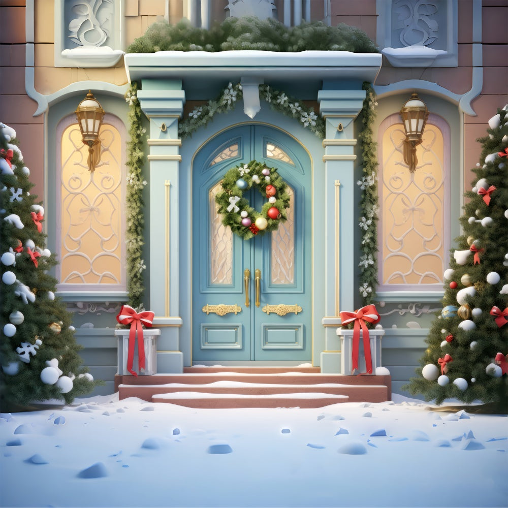 Elegante Sfondo Natalizio Con Ghirlanda Blu Per Porta BRP8-138