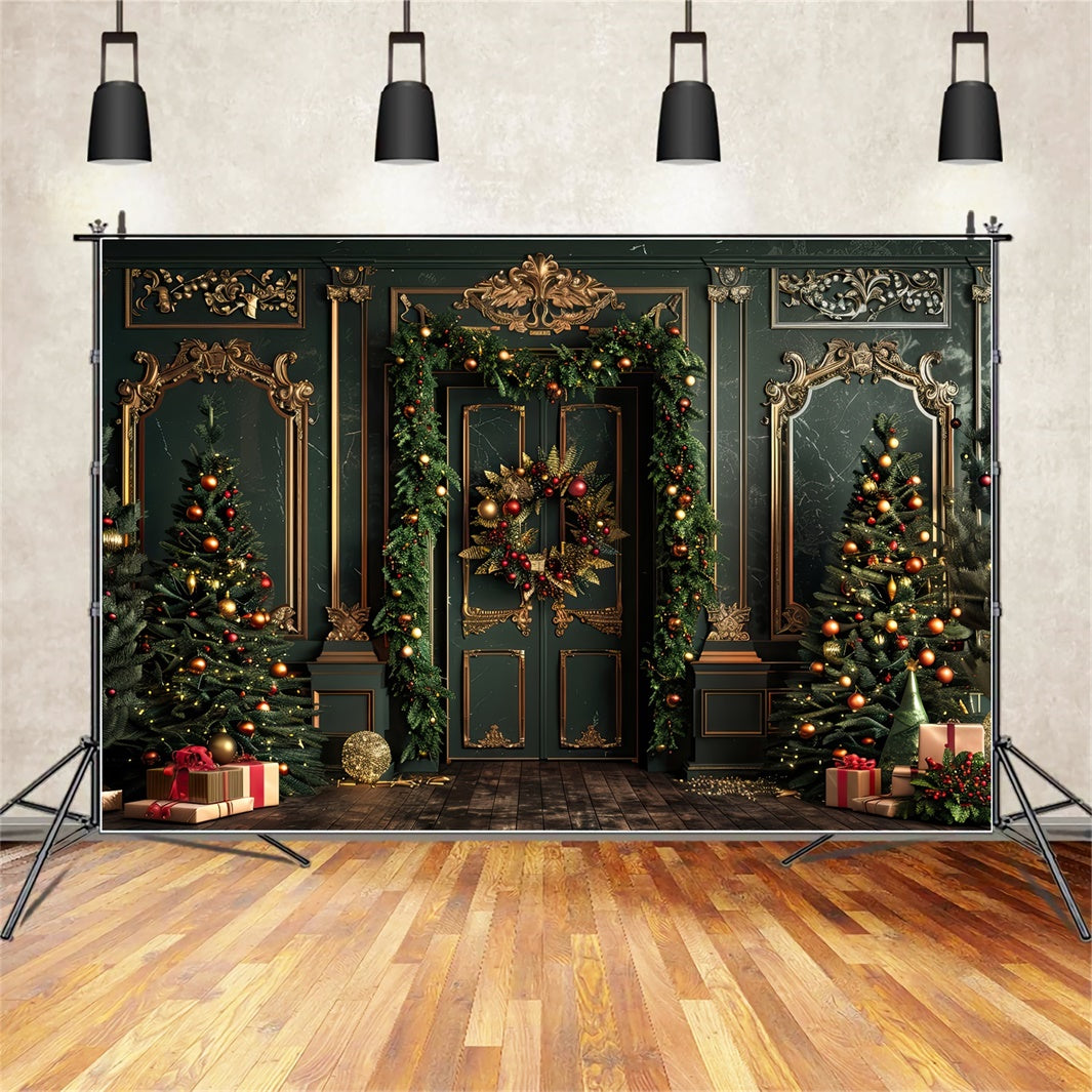 Eleganti Alberi Di Natale Con Accenti Dorati Sullo Sfondo BRP8-139