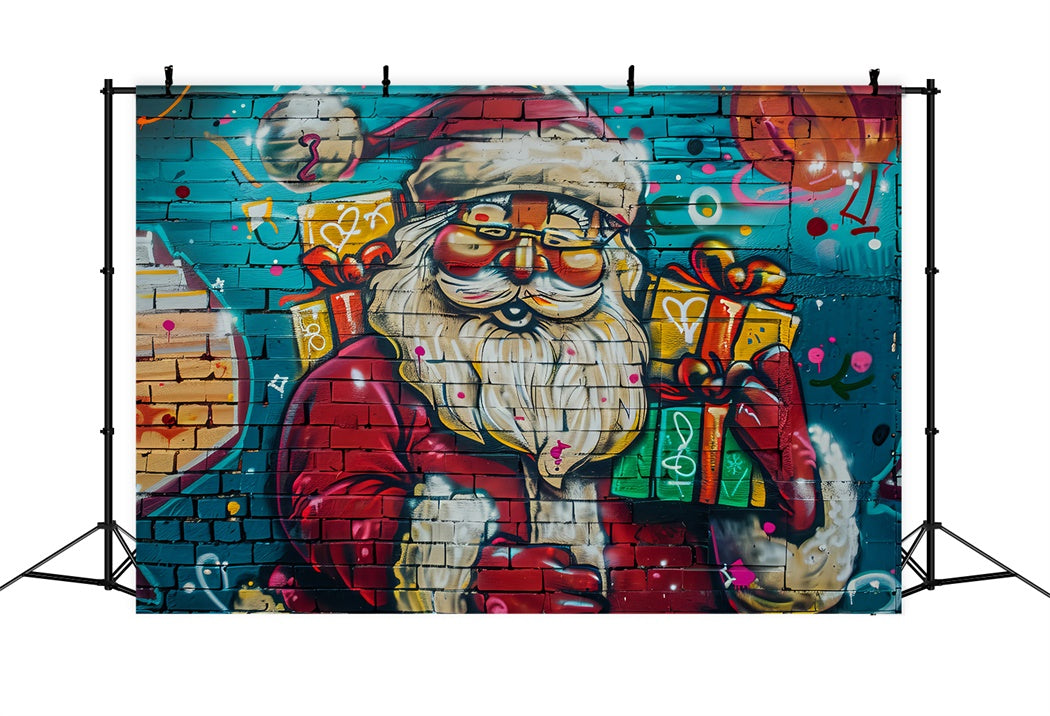Sfondo Natalizio Con Babbo Natale Graffiti BRP8-147