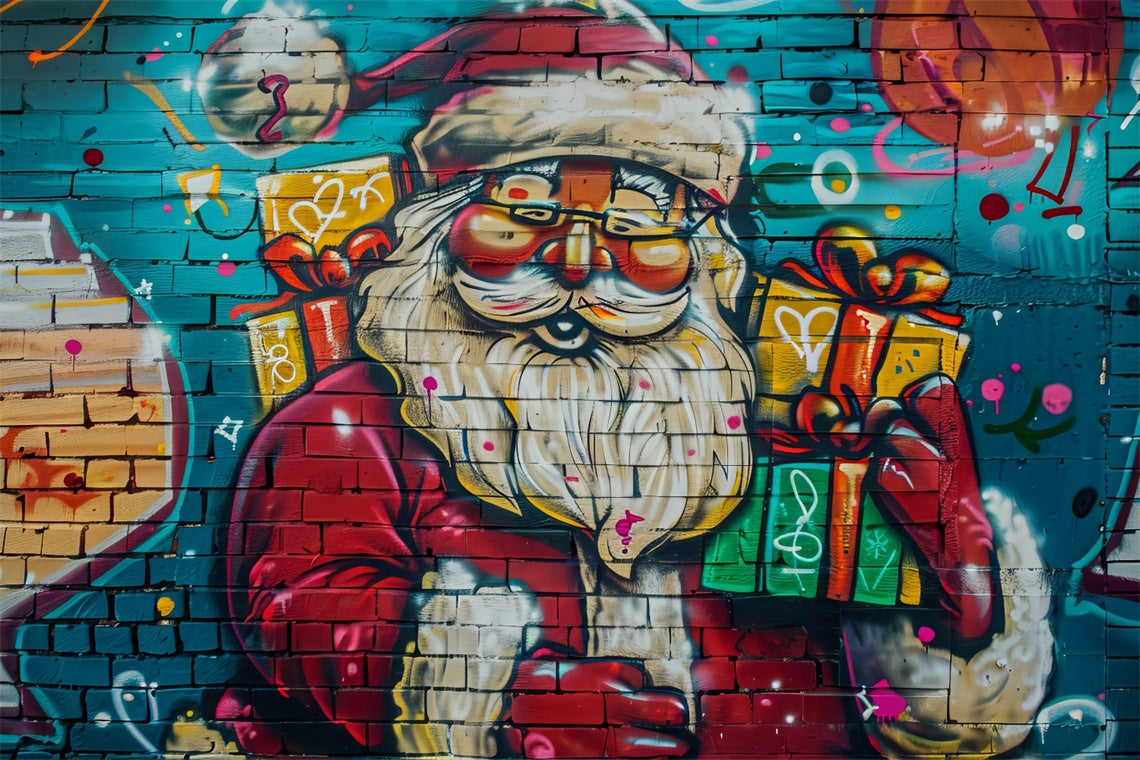 Sfondo Natalizio Con Babbo Natale Graffiti BRP8-147