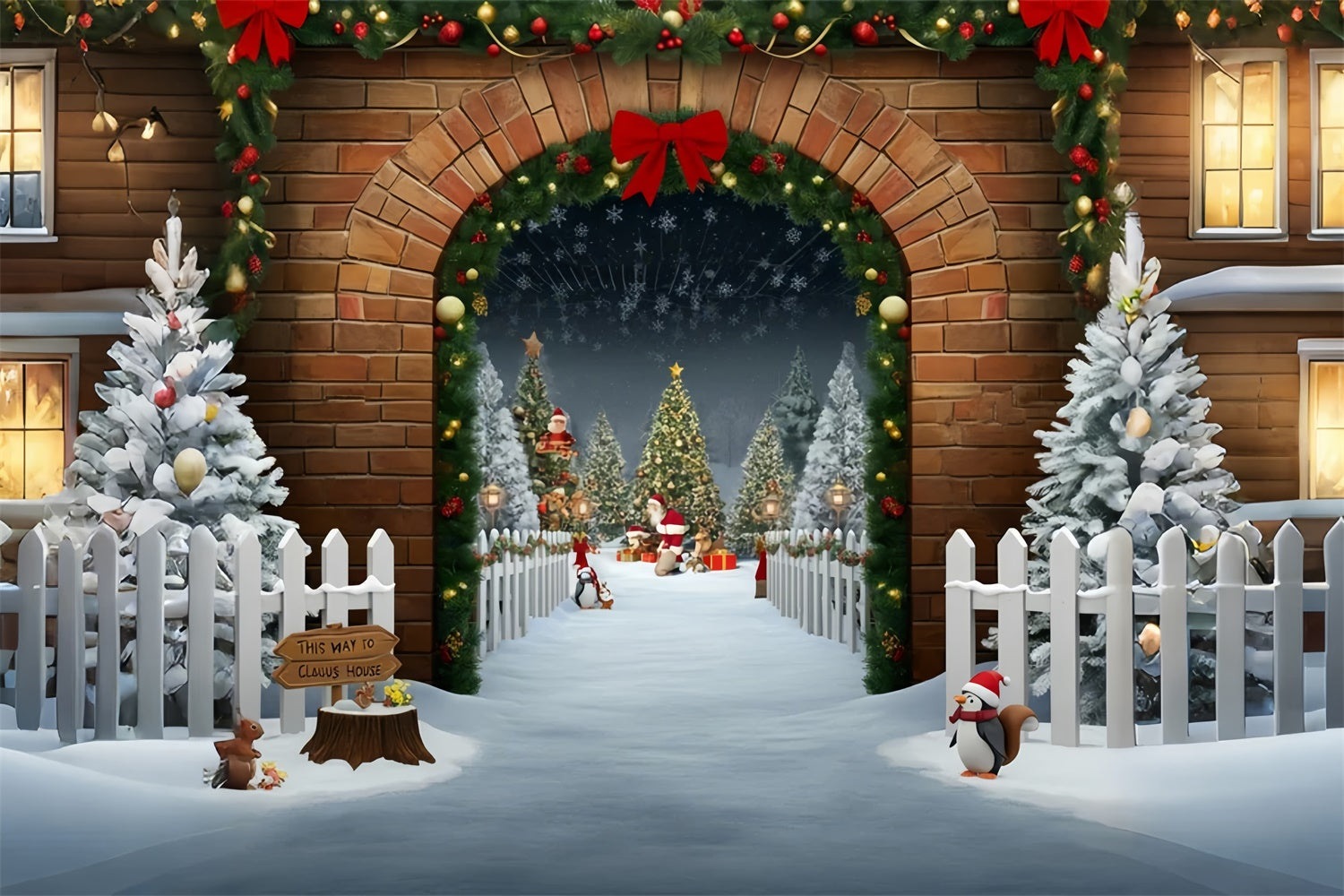 Sfondo Del Cancello Del Villaggio Di Babbo Natale BRP8-161