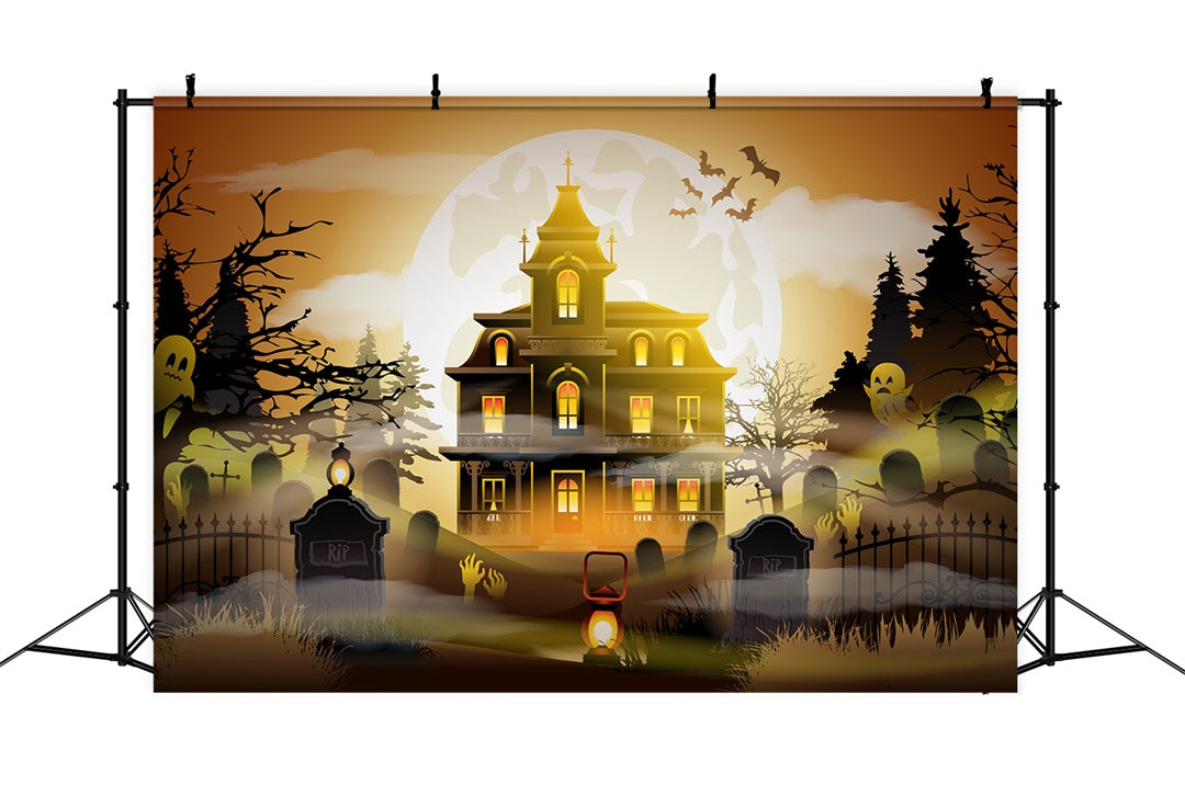 Sfondo Di Halloween Spaventoso Del Cimitero Spettrale Della Casa Stregata BRP8-163