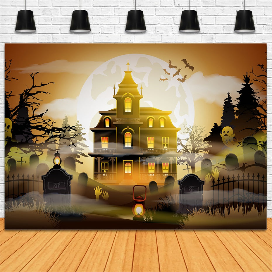 Sfondo Di Halloween Spaventoso Del Cimitero Spettrale Della Casa Stregata BRP8-163
