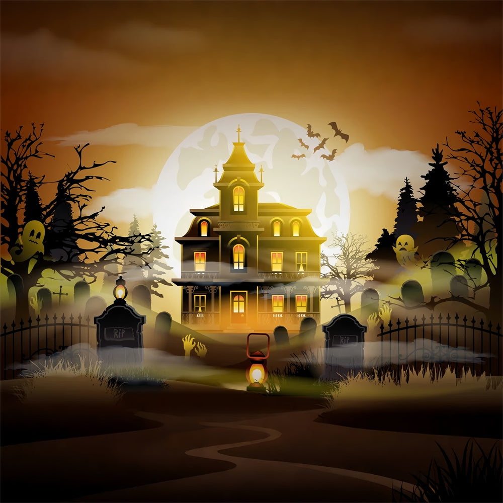 Sfondo Di Halloween Spaventoso Del Cimitero Spettrale Della Casa Stregata BRP8-163