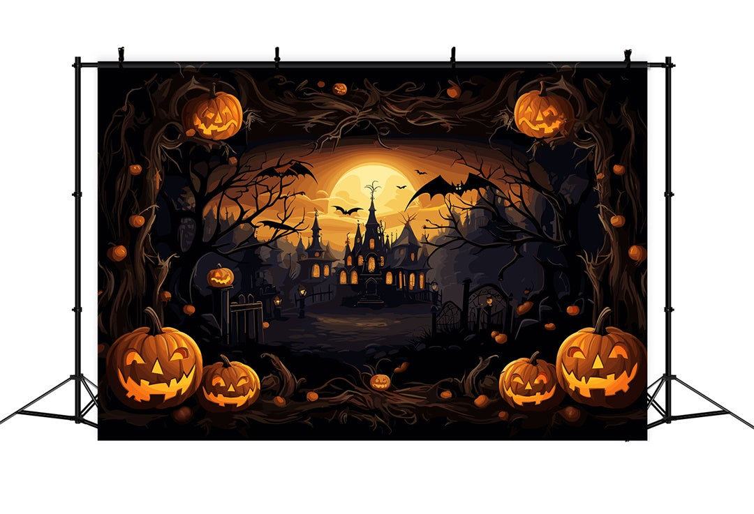 Sfondo Di Halloween Con Castello Spettrale E Zucche BRP8-164
