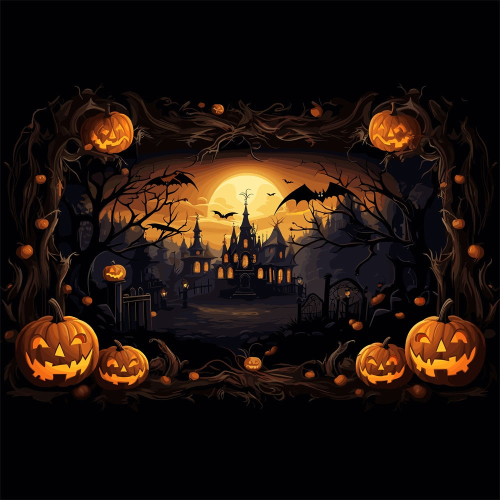 Sfondo Di Halloween Con Castello Spettrale E Zucche BRP8-164