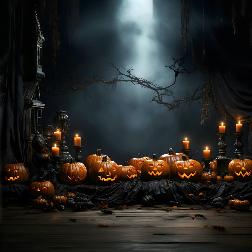Sfondo A Lume Di Candela Con Zucche Intagliate Della Vigilia Di Halloween BRP8-166