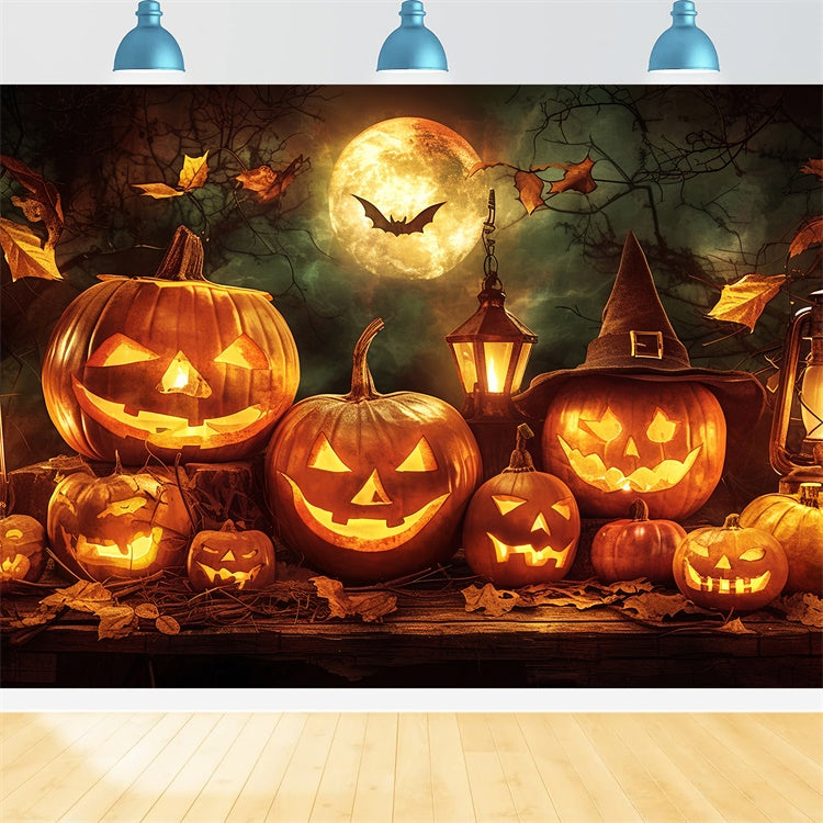 Sfondo Di Halloween Con Luna E Volti Di Zucca BRP8-176