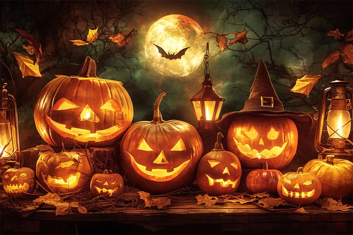 Sfondo Di Halloween Con Luna E Volti Di Zucca BRP8-176