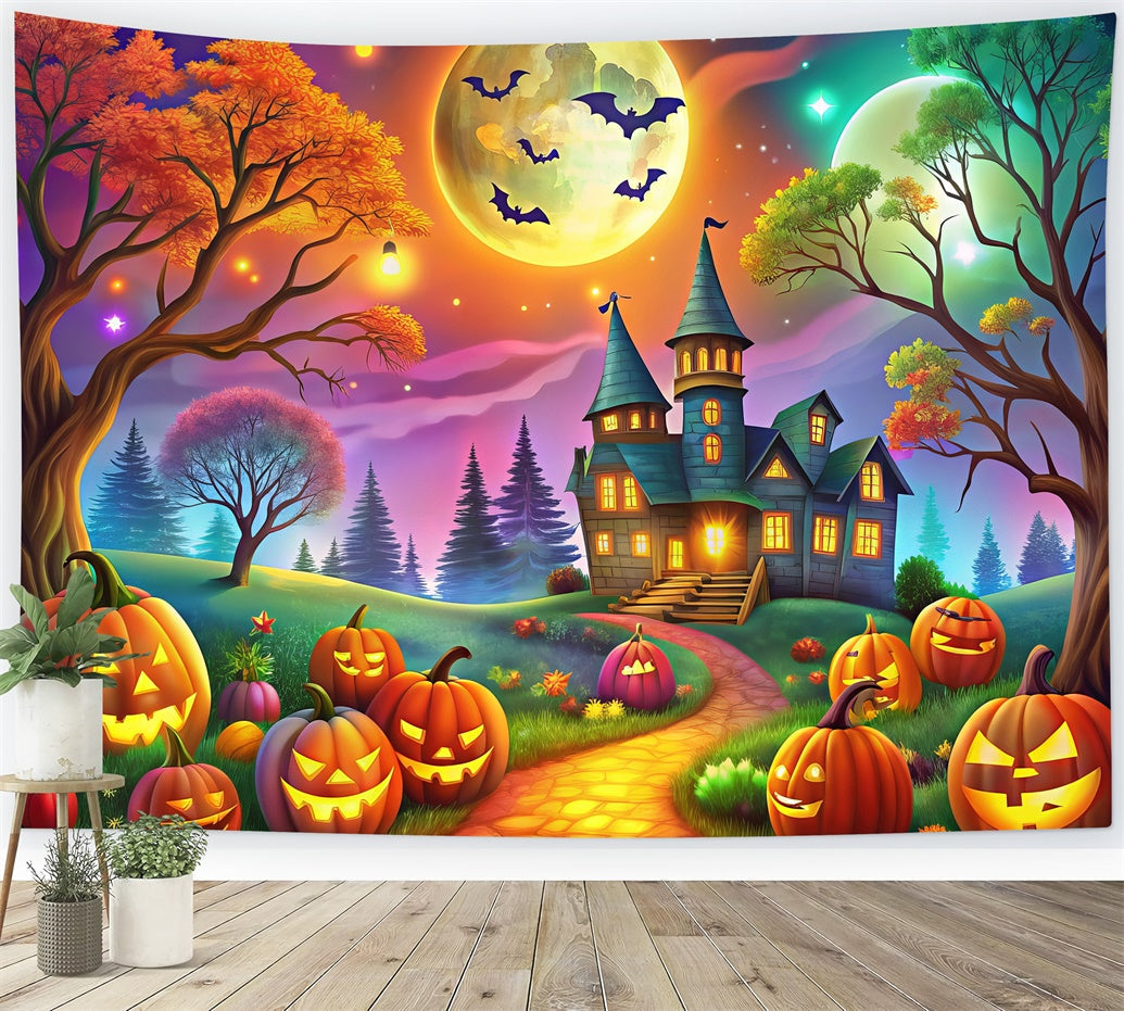 Foresta Fantasy Di Halloween Con Sfondo Di Zucche Luminose BRP8-178