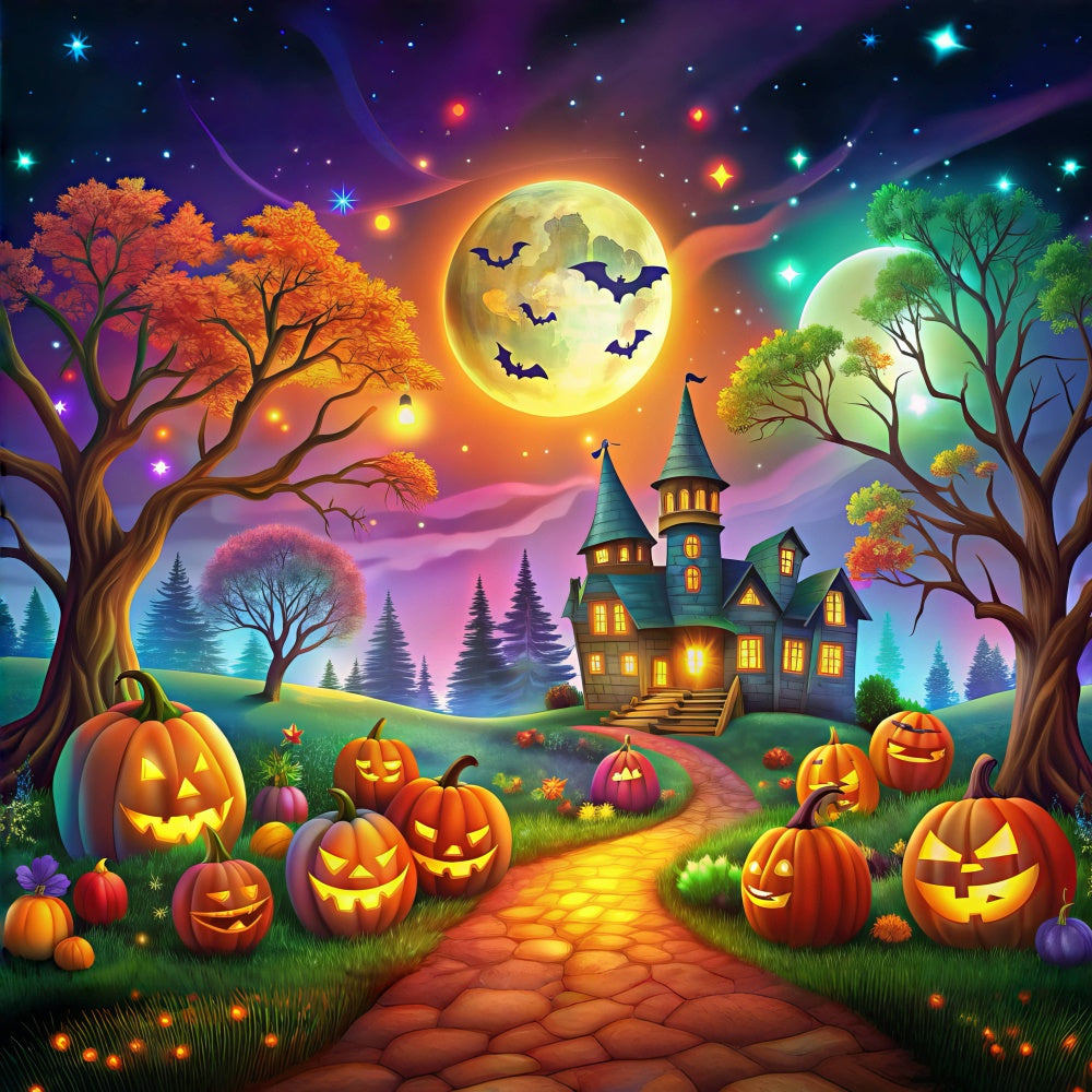 Foresta Fantasy Di Halloween Con Sfondo Di Zucche Luminose BRP8-178