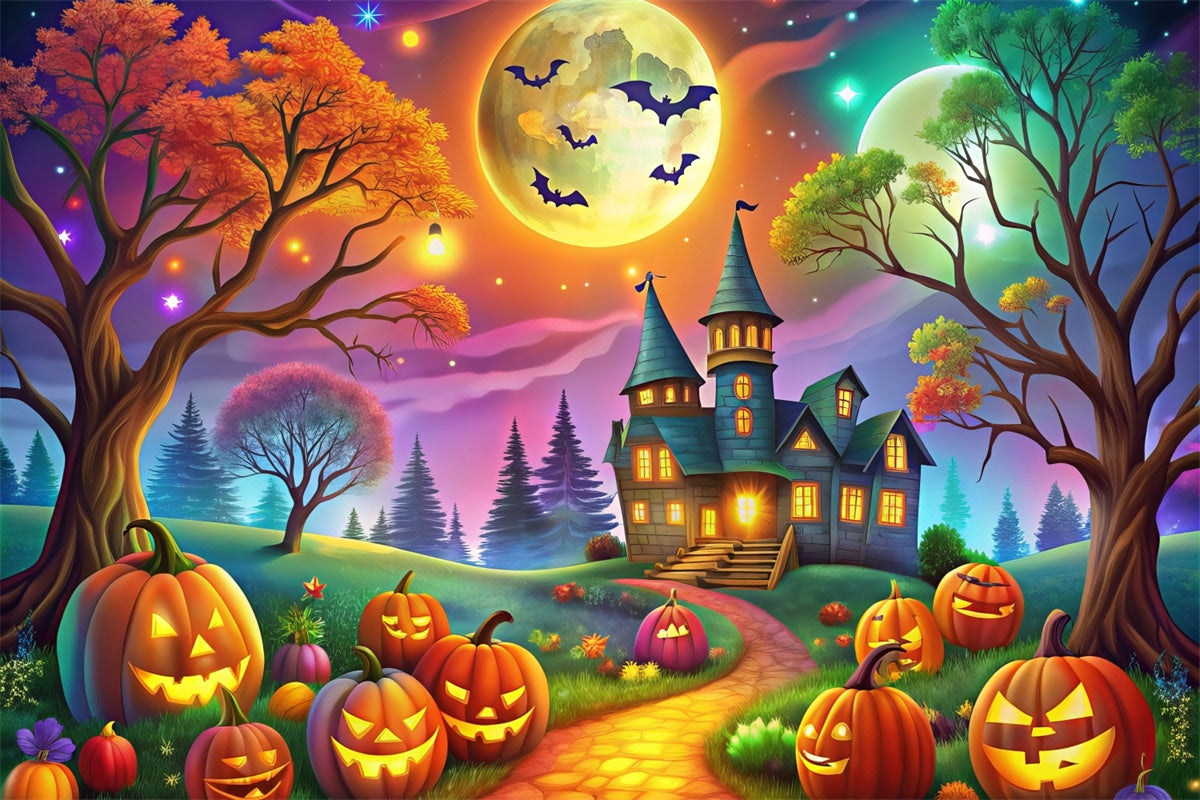 Foresta Fantasy Di Halloween Con Sfondo Di Zucche Luminose BRP8-178