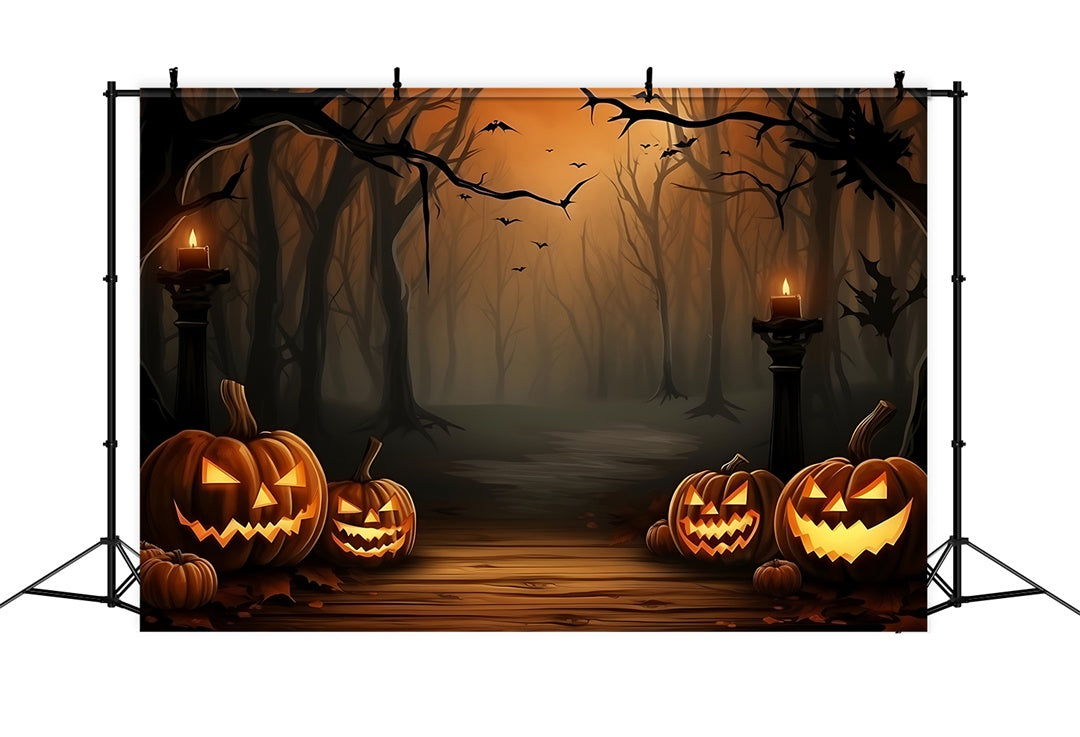 Sfondo Della Foresta Da Incubo Di Halloween E Zucche Malvagie BRP8-183