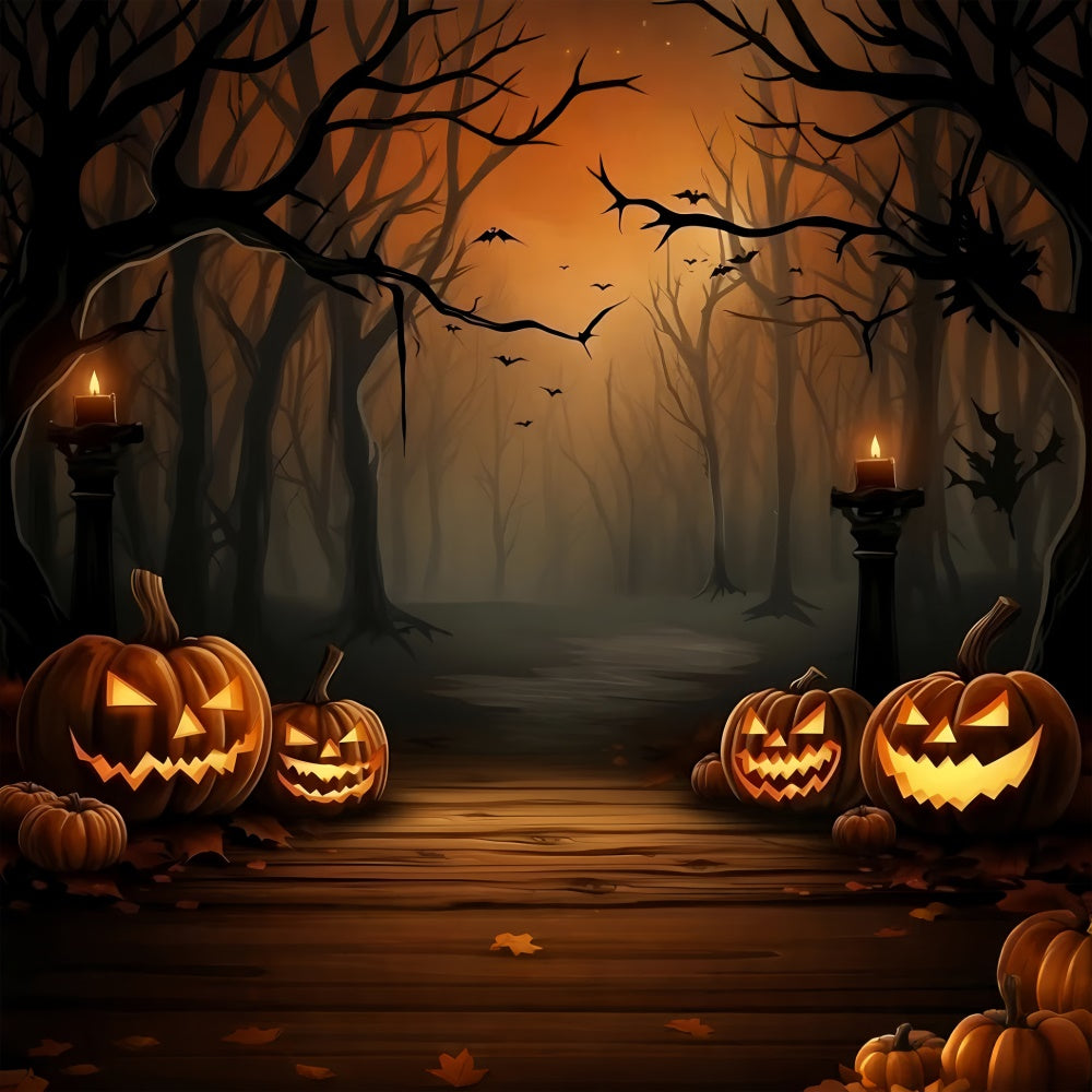 Sfondo Della Foresta Da Incubo Di Halloween E Zucche Malvagie BRP8-183