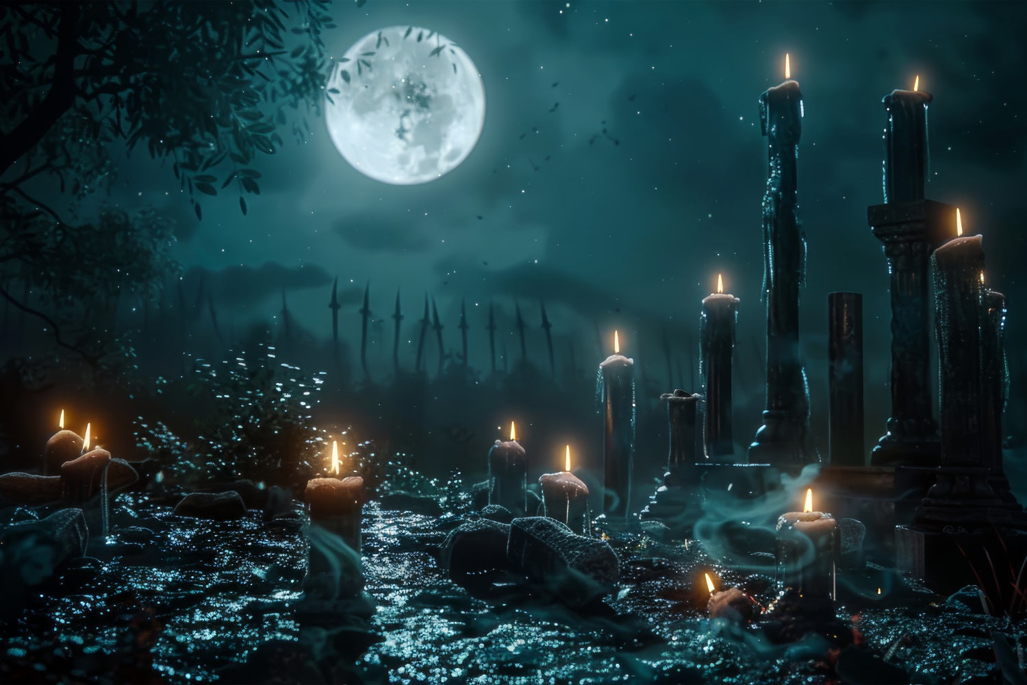Sfondo Di Halloween Con Il Percorso Del Cimitero A Lume Di Candela Inquietante BRP8-189