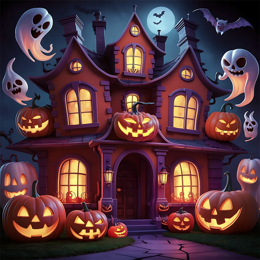 Villa Stregata Di Halloween Con Sfondo Di Fantasmi Fluttuanti BRP8-192