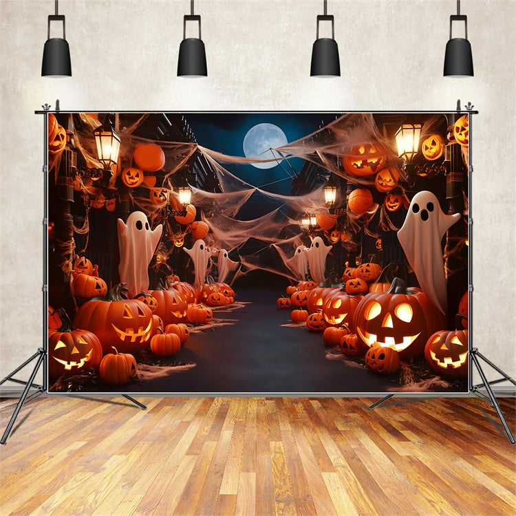 Parata Di Fantasmi Al Chiaro Di Luna E Sfondo Di Halloween Con Zucca BRP8-195