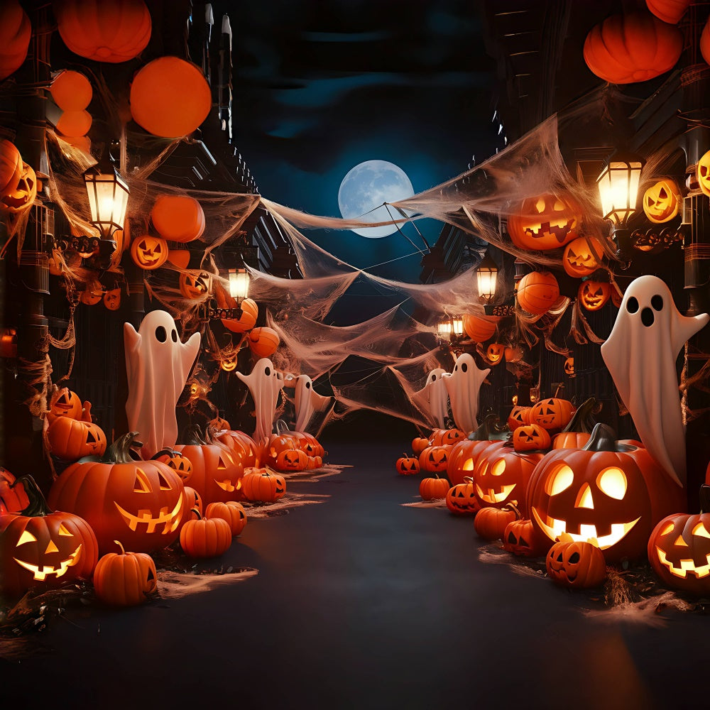 Parata Di Fantasmi Al Chiaro Di Luna E Sfondo Di Halloween Con Zucca BRP8-195
