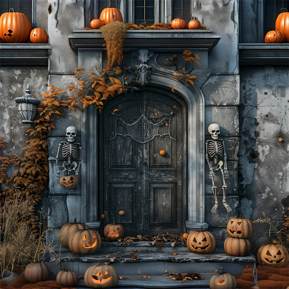 Sentinelle Scheletro E Sfondo Della Porta Di Halloween Con Zucca BRP8-196