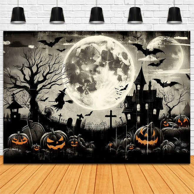 Cimitero Spaventoso Di Halloween Con Sfondo Di Strega Volante BRP8-197