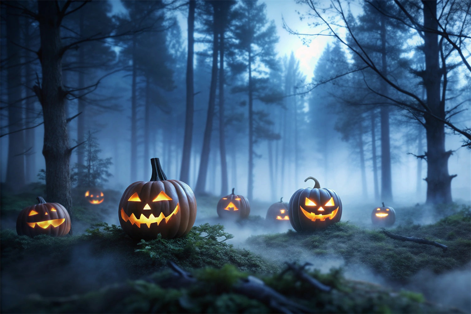 Sfondo Di Boschi E Zucche Incantati Nebbiosi Di Halloween BRP8-199