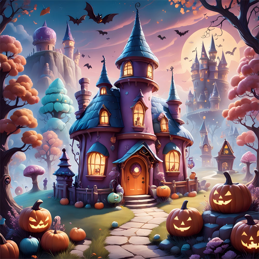 Maniero Mistico Della Strega Di Halloween Con Sfondo Di Zucche BRP8-208