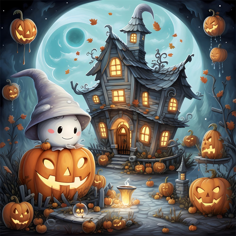 Dolce Fantasma E Cottage Simpatico Sfondo Di Halloween BRP8-209