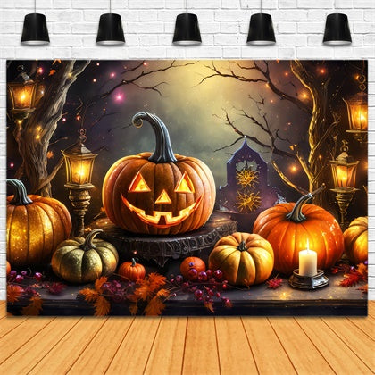 Lanterne Scintillanti Di Halloween E Sfondo Di Zucche Da Raccolto BRP8-211