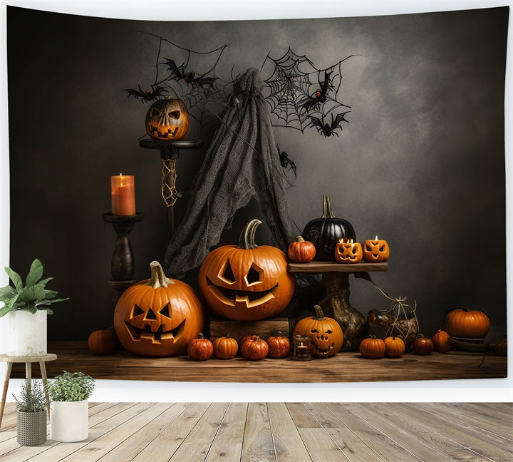 Sfondo Di Zucche Scure E Ragnatele Di Halloween BRP8-212
