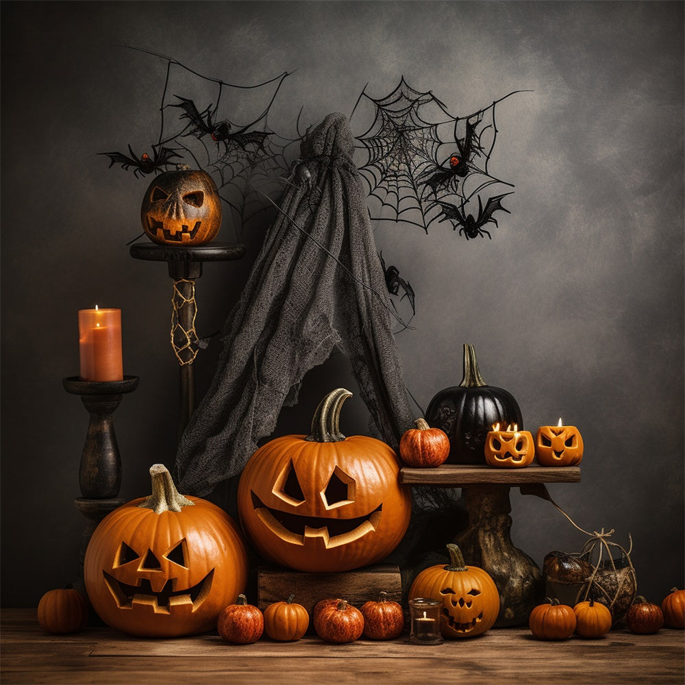 Sfondo Di Zucche Scure E Ragnatele Di Halloween BRP8-212