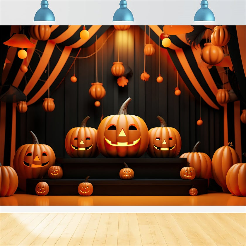 Sfondo Di Scena Di Halloween Con Zucche Luminose E Sorridenti BRP8-214