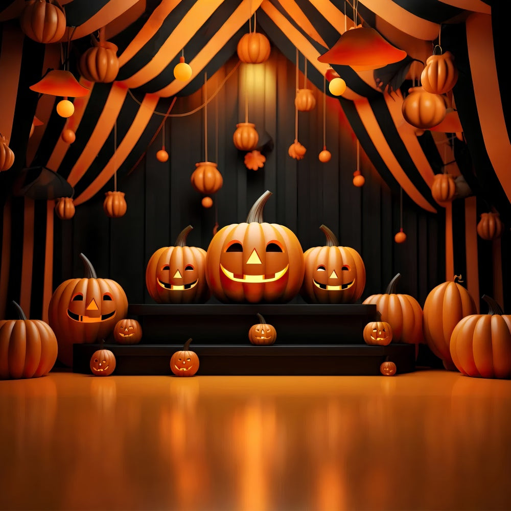 Sfondo Di Scena Di Halloween Con Zucche Luminose E Sorridenti BRP8-214