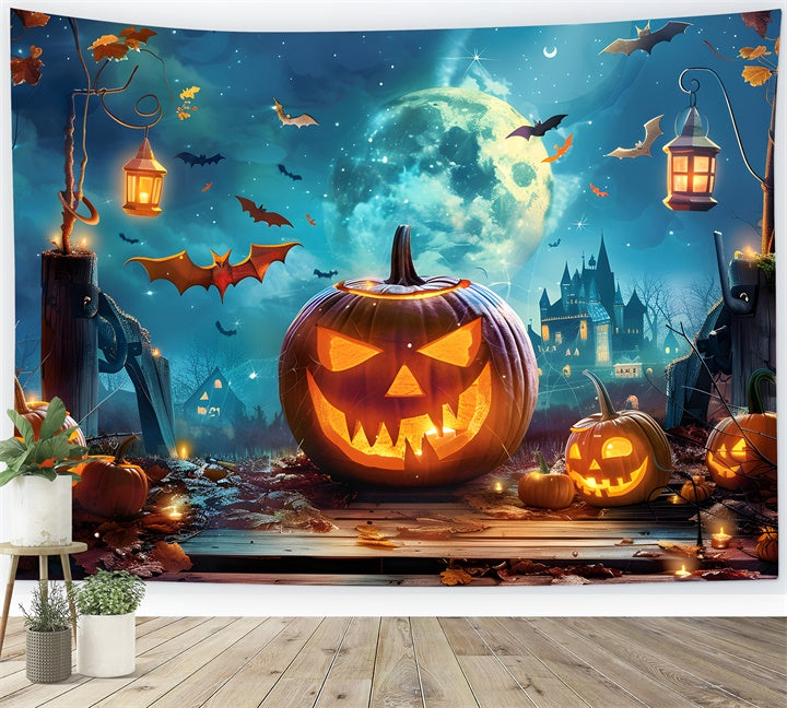 Notte Spettrale Con Lanterne E Pipistrelli Sfondo Di Halloween BRP8-225