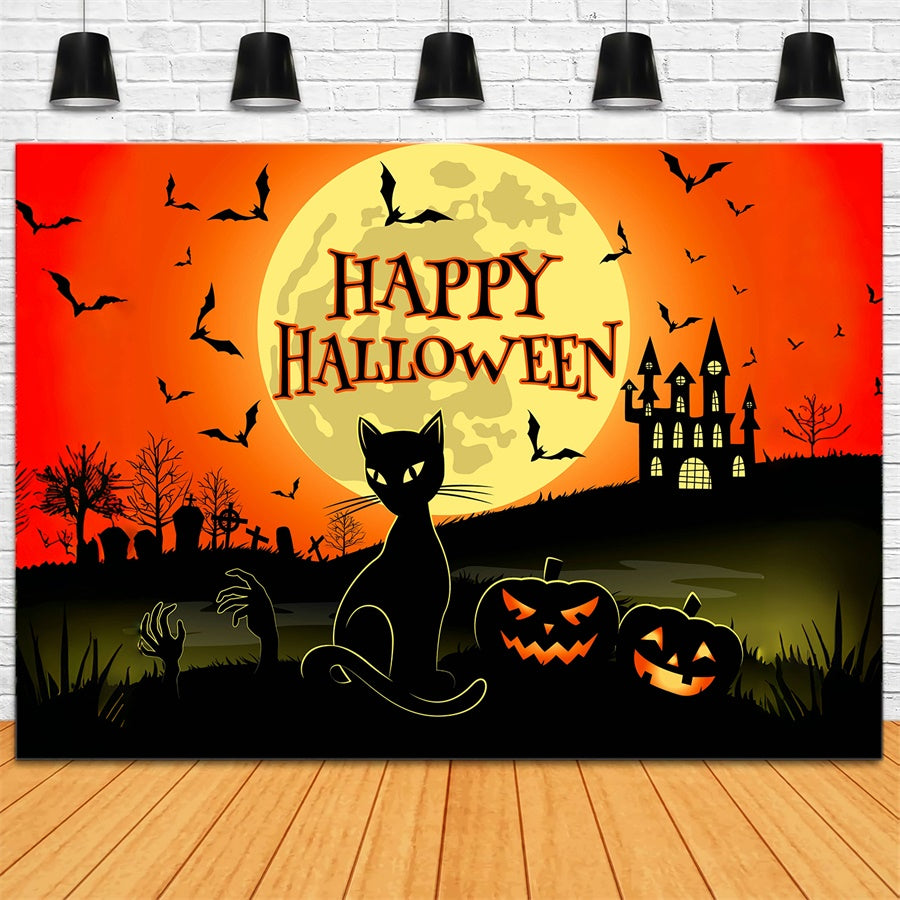 Sfondo Di Halloween Con Gatto E Castello Spaventoso BRP8-228