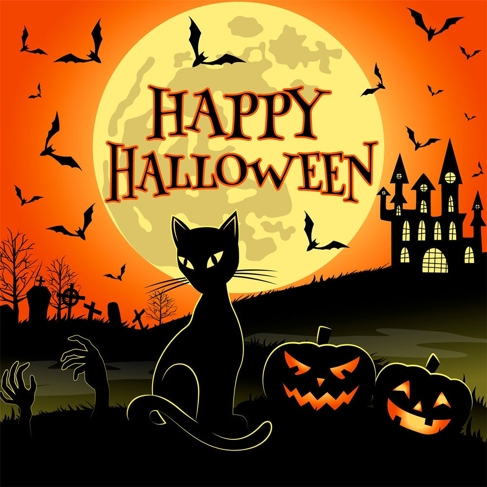 Sfondo Di Halloween Con Gatto E Castello Spaventoso BRP8-228
